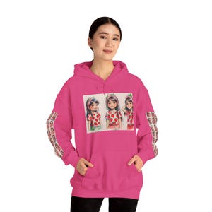 Colorful Retro Doll Hoodie, Unisex Sweatshirt, Trendy Streetwear, Gift for Her, Cozy Casual Wear, Unique Graphic Design