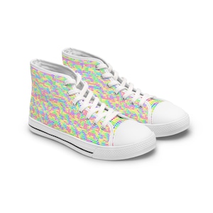 Colorful Women&#39;s High Top Sneakers, Trendy High Top Shoes, Funky Casual Footwear, Unique Gift for Fashion Lovers, Rainbow Pattern Sneakers