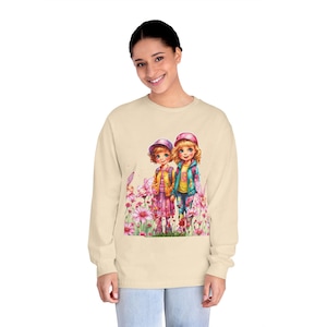 Whimsical Vintage Girl Long Sleeve T-Shirt, Cute Graphic Tee, Gift for Kids, Retro Style Shirt, Perfect for Birthday, Family Gatherings