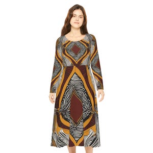 Boho Print Langarm Kleid: Chic Herbst Party Kleid
