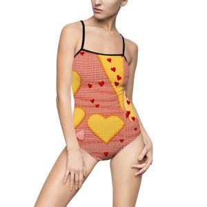 Heart Print One-Piece Swimsuit: Cutout Back, Vibrant Colors