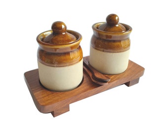 Rustic Handmade Ceramic Jar Salt Pepper Sugar & Pickle Storage for Kitchen