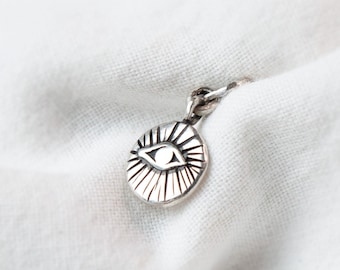 Sterling Silver Evil Eye Necklace, Third Eye Amulet