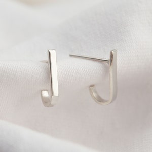 Lobe cuff suspender earrings, J earrings, Ear hugger earrings, Minimalistic jewelry in sterling silver