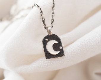 Moon necklace sterling silver, Occult jewelry, Little talisman, Dark academia jewelry