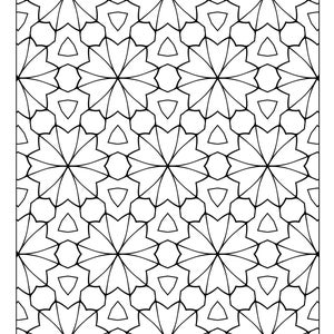 幾何学模様の印刷可能な塗り絵ページ34枚セット、子供と大人向けの塗り絵ページ、パターン、リラックスできるアクティビティ、ストレス解消Vol.12