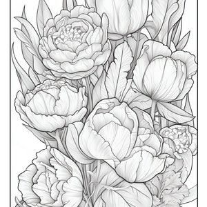 30 Printable Grayscale Coloring Pages With Flowers, for Kids and Adults ...