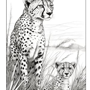 40 Printable Grayscale Coloring Pages for kids and adults with african animals, African wildlife, African savannah, Color therapy Vol.1