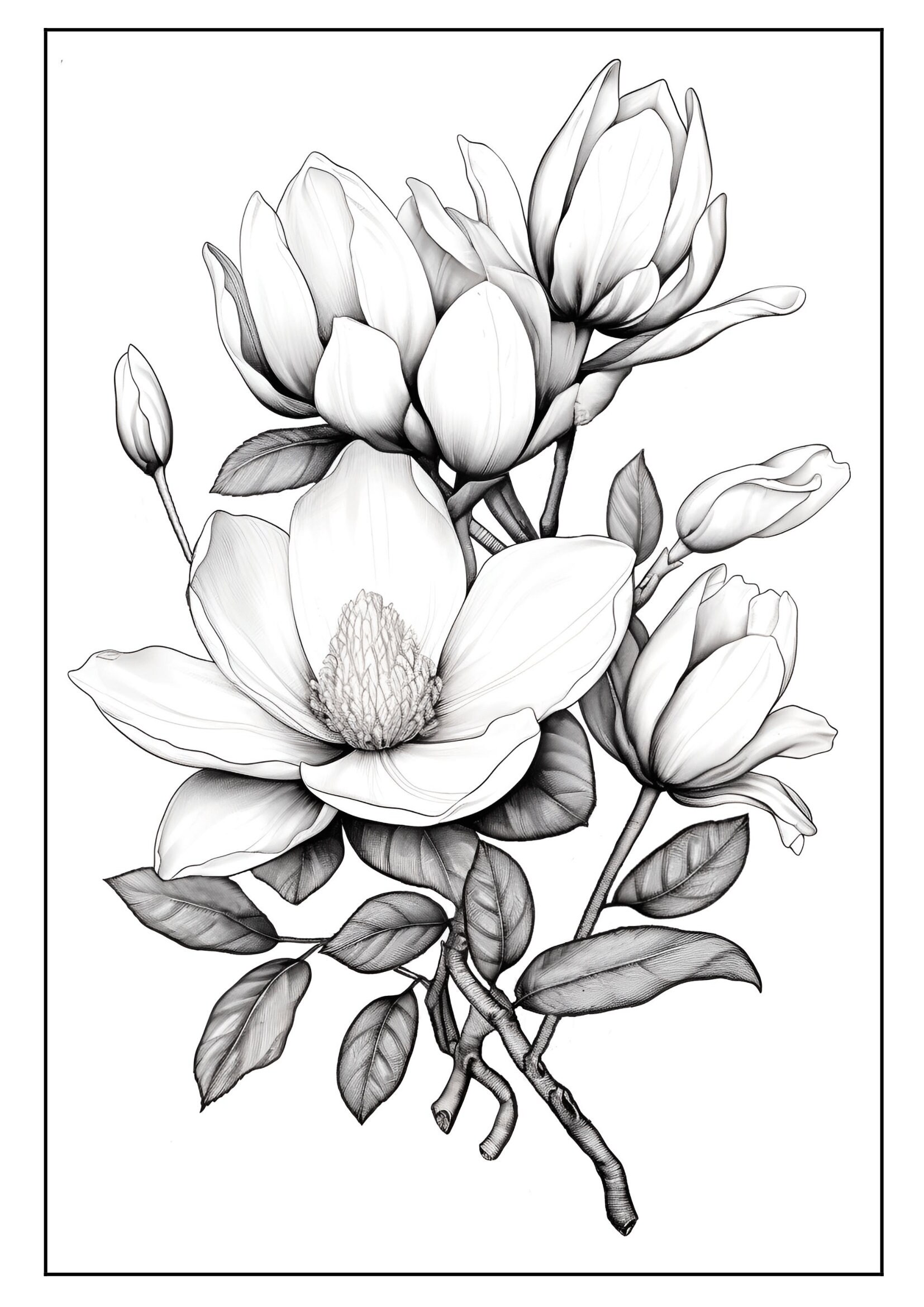 30 Printable Grayscale Coloring Pages With Flowers, for Kids and Adults. Bouquets of Flowers ...