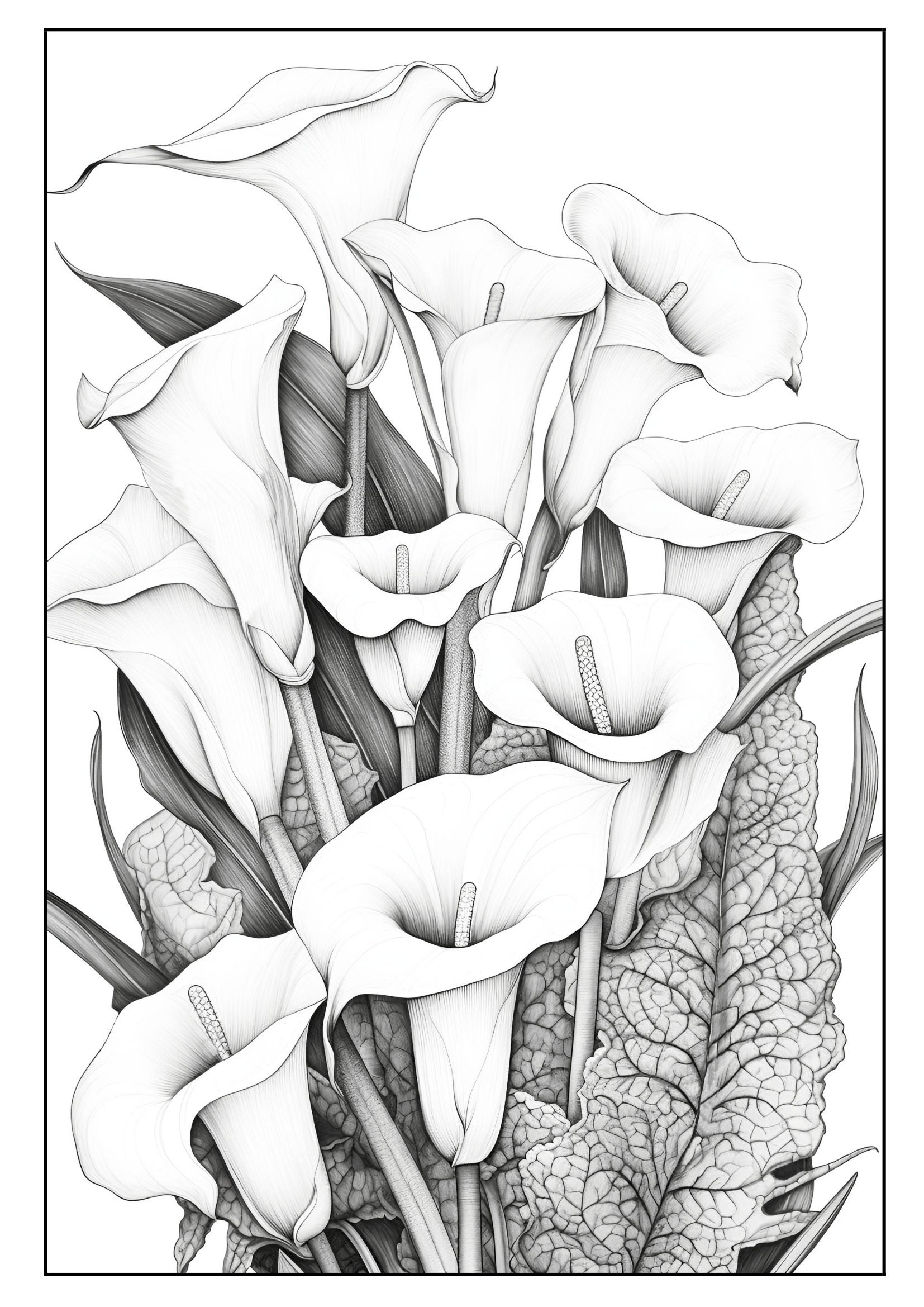 30 Printable Grayscale Coloring Pages With Flowers, for Kids and Adults ...