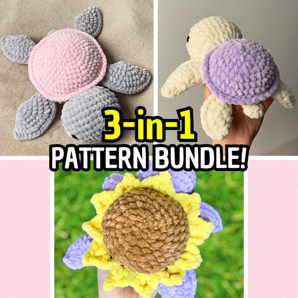 BUNDLE 3-in-1 Turtle Crochet Pattern (2 sizes & Sunflower turtle) PDF Download Amigurumi Turtle Pattern Crochet Stuffed Animal Crochet Baby