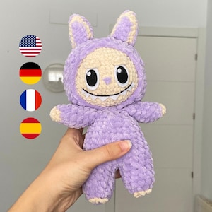 Smiling Bunny Crochet PATTERN, Labubu Inspired, Amigurumi Plushies, Rabbit Plushie Toy Pattern, Cute Monster Lafufu pattern, PDF Download