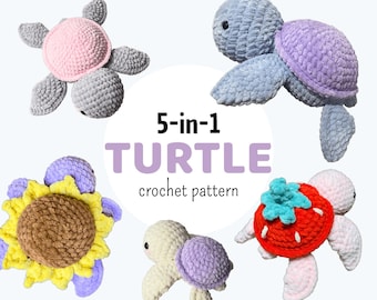 Turtle Crochet Pattern Bundle 5-in-1: Amigurumi Sea Animal Plushies (PDF Download)