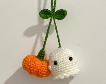 Halloween Crochet Pattern: Pumpkin & Ghost Charm Car Hanger Amigurumi (PDF)