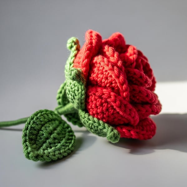 Patrón PDF de rosa de ganchillo: Tutorial de amigurumi floral realista (inglés, francés, alemán, español)