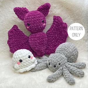 Halloween Crochet Pattern Bundle: Ghost, Spider, Bat Amigurumi (PDF Download, No-Sew Options