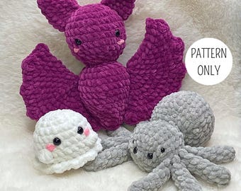 Halloween Crochet Pattern Bundle: Ghost, Spider, Bat Amigurumi (PDF Download, No-Sew Options
