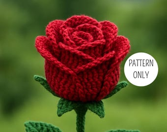 Crochet Rose PDF Pattern: Realistic Floral Amigurumi DIY Tutorial (English, French, German, Spanish)