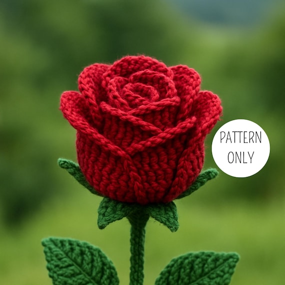 Crochet Rose PDF Pattern: Realistic Floral Amigurumi DIY Tutorial (English, French, German, Spanish)
