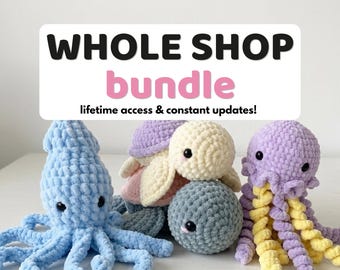 Crochet Pattern BUNDLE, Amigurumi Patterns Lifetime Access, Plushie Crochet Tutorials Pack, Beginner Friendly PDF, Whole Shop