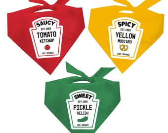 Condimentos para barbacoa, disfraces, pañuelos para perros, ketchup, mostaza y pepinillos.