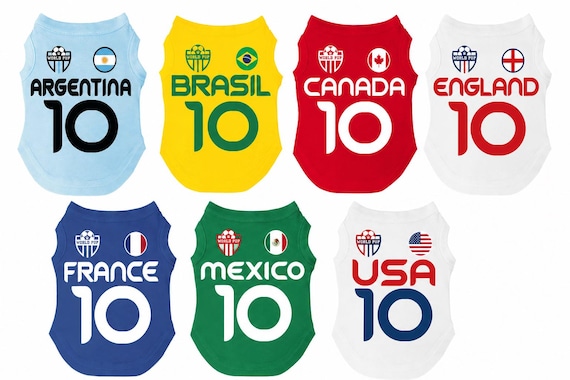 World Cup Jersey Dog Tee Shirt Sizes for Puppies, Toys, and Large Breeds