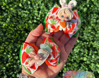 Easter Bunny Hair Bow – Carrot Bunny Boutique Bow, Spring Easter Hair Clip for Girls, Toddler & Baby Easter Hair Accessory