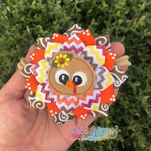 Turkey Headband, Baby Fall Hair Bow, Thanksgiving Nylon Band, Autumn Pumpkin Bows, Holiday Clips, Fall Bow, Bows for Girls, Gifts for Girls