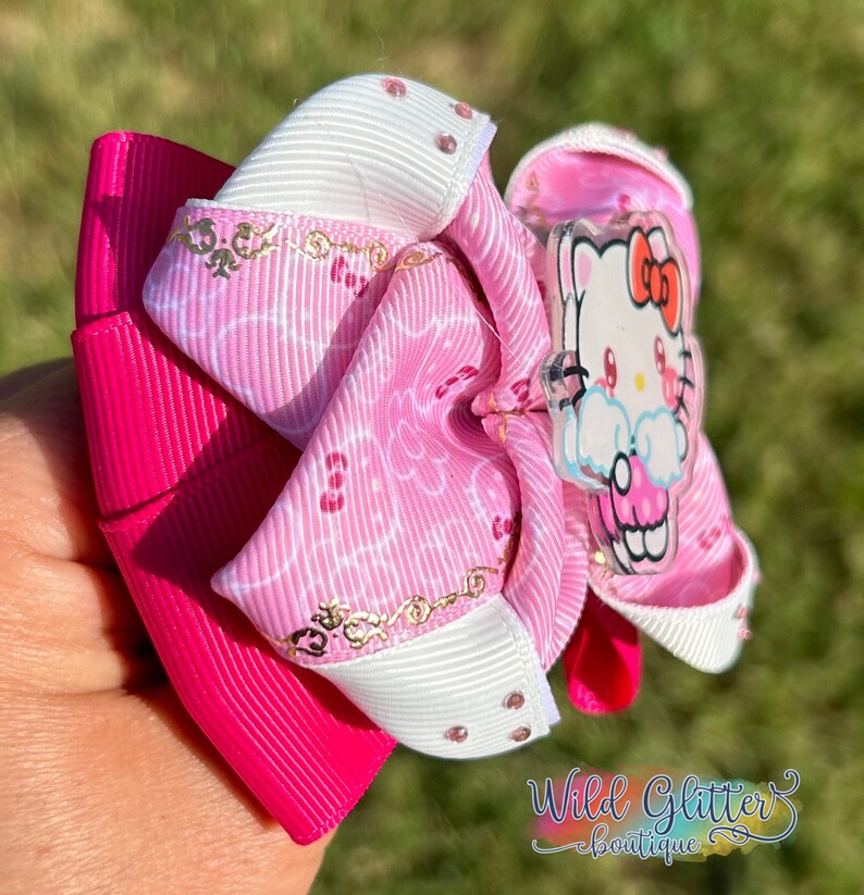 Kitty Hair Bow, Hello Piggies, Kitty Pigtail Bows, HK Hair Clips, San