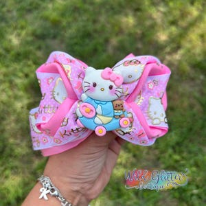 Kitty Hair Bow: Resin Center, Rhinestone Embellished Alligator Clip