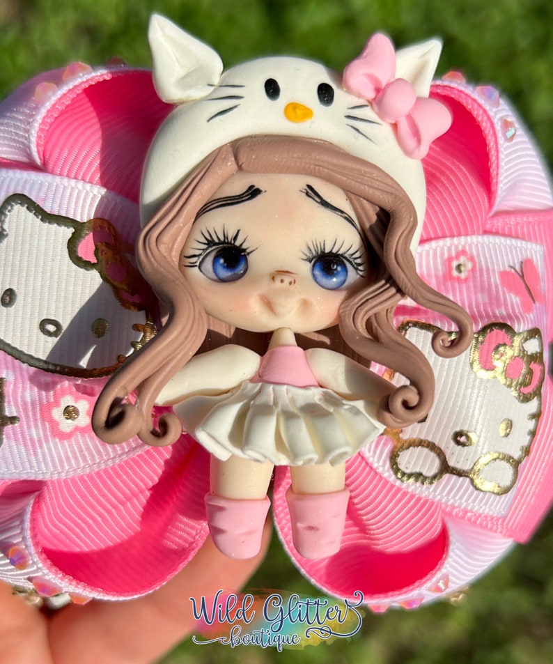 Kitty Hair Bow, Hello Piggies, Kitty Pigtail Bows, HK Hair Clips, San