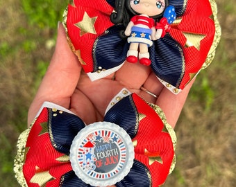 Patriotic Hair Bows Set, 4th of July Hair Bow, Red White Blue Girls Bow, American Flag Bow, Handmade Boutique Hair Clips, Holiday Hair Acces