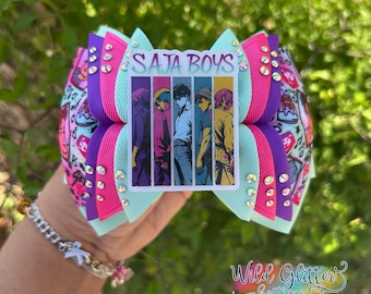 KPop Hair Bows: SAJA Boys Hair Bow | K-Pop Inspired Boutique Bow | Rhinestone Layered Bow | Colorful Statement Hair Accessory | Fan Gift