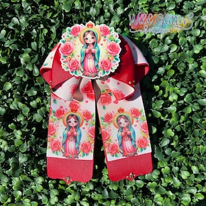 Guadalupe Hair Bow: Religious Girl&#39;s Clip, Rhinestone Embellishment