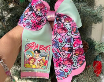 KPop Hair Bows: Saja Inspired Hair Bow - Soda Pop Glitter Hair Bow for Girls, Bright Pink and Mint Rhinestone Hair Clip.