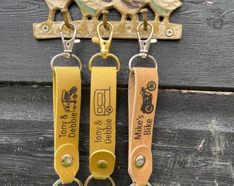 Personalised laser etched leather key ring / fob / chain. (Sorry red no longer available).