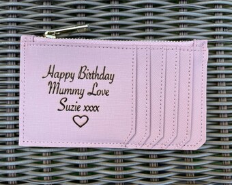 Personalised laser etched Saffiano leather small purse for cash and credit cards