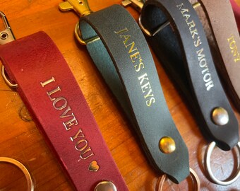 Personalised leather key chain / ring / fob.