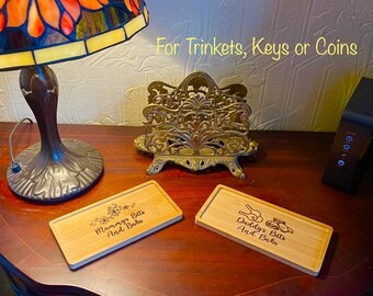 Bamboo engraved tray for trinkets, keys, coins, etc.