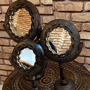 makeup mirror, antique standing wooden mirror, hand-carved mirror, vintage mirror, christmas gift mirror