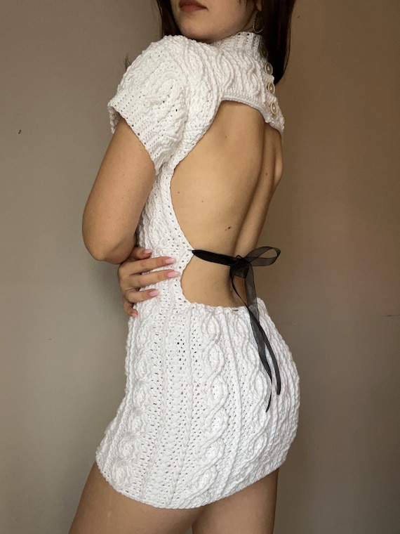 ★SCULPTOR★ Silhouette Crochet Mini Dress llic White SC MUSINSA | SCULPTOR Silhouette Crochet Mini Dress Metallic White