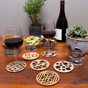 Geometric Coasters made from Fijian Cedar with Cork backing | Unique Handmade Gifts for Mother's Day | Rectangular Design Bar Cart Accessory