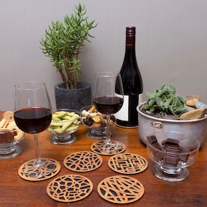 Geometric Coasters made from Fijian Cedar with Cork backing | Unique Handmade Gifts for Mother's Day | Organic Design Bar Cart Accessory