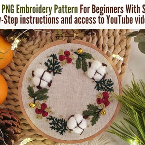 PDF, PNG Stickmuster - Weihnachtskranz - Schritt für Schritt Anfänger Anleitung mit YouTube Tutorial