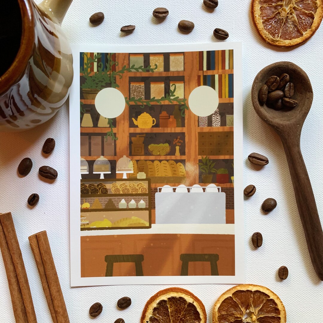 Cozy Coffee Shop Art Print - Etsy