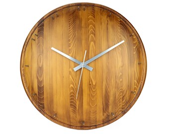 Wall Clock 20 inch Round Unique Modern Wooden, Luxury, Unusual, Elegant, Analog, Decorative, Large, Non Ticking, Chrome Numeral, Best Sale