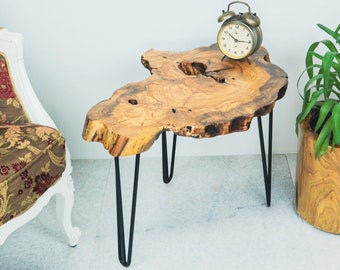 Coffee Table Small Live Edge, Handmade, Low, Slice, Natural, Unique, Metal Legs, Desk, Stump Side, Bedside, Wood End