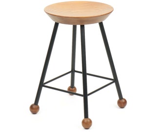 Stool, Backless, Metal, Wooden, Modern, Chair, Industrial, Island, Black, Kitchen, Counter, Round, Set of Stools