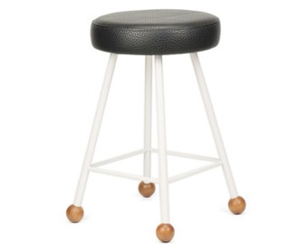 Stool, Backless, Metal, Leatherette Upholstered, Wood, Kitchen, Counter, Modern, Chair, Industrial, Island, White,Round, Set of Stools,