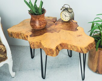 Coffee Table Large Pine Wood, Natural, Luxury, Big, Stump Side, Live Edge Tree Slice, End Table for Living Room, Unusual, Unique